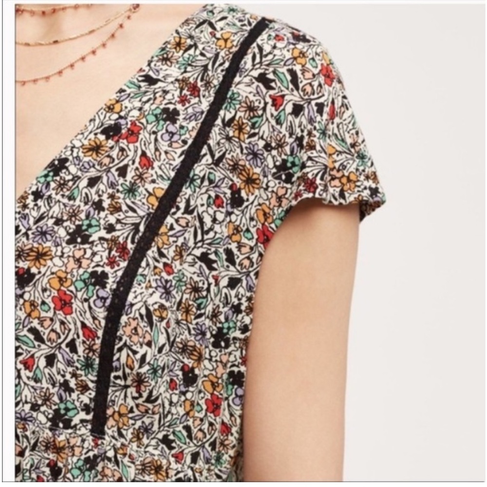 🩷ANTHROPOLOGIE VANESSA VIRGINIA FLORAL LADDER LACE VNECK TUNIC TOP, Size Small - Picture 2 of 6